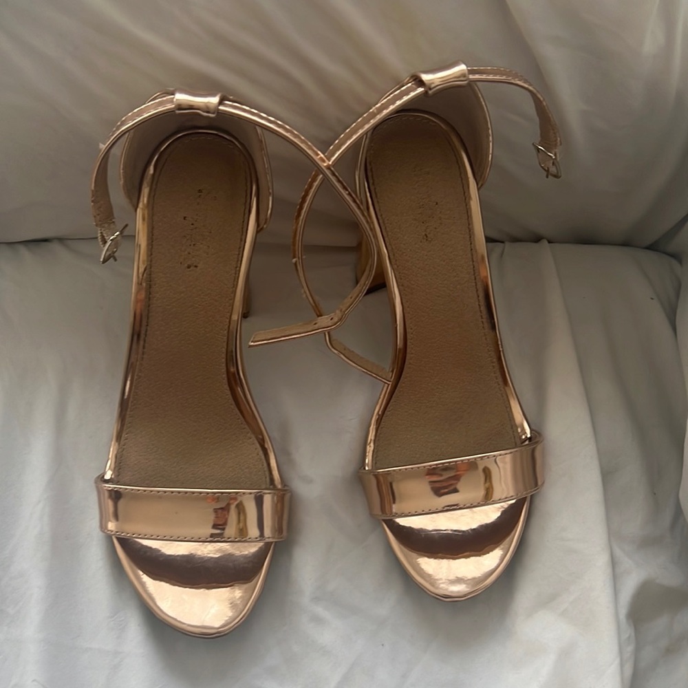 Gold metallic block heels